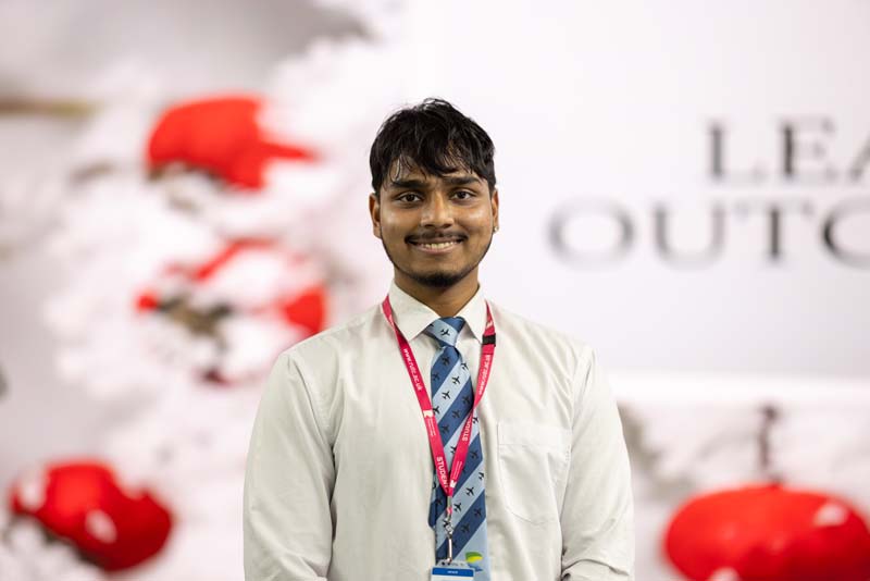 Travel tourism portrait of male student in uniform