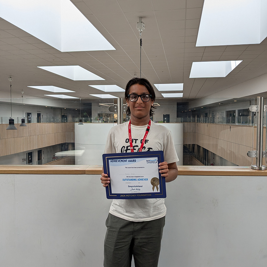Level 2 Digital Technology student, Suhaan Sirpal, was selected to win a Jack Petchey Award