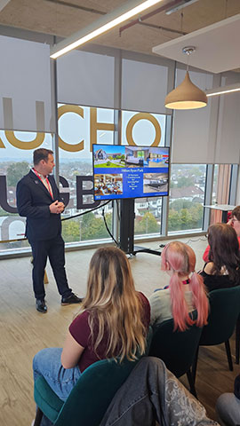 Catering and Hospitality students receiving talk from Hilton staff