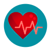 red heart icon with with beat line running through, on a teal circular background