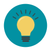 yellow lightbulb icon on a teal circular background